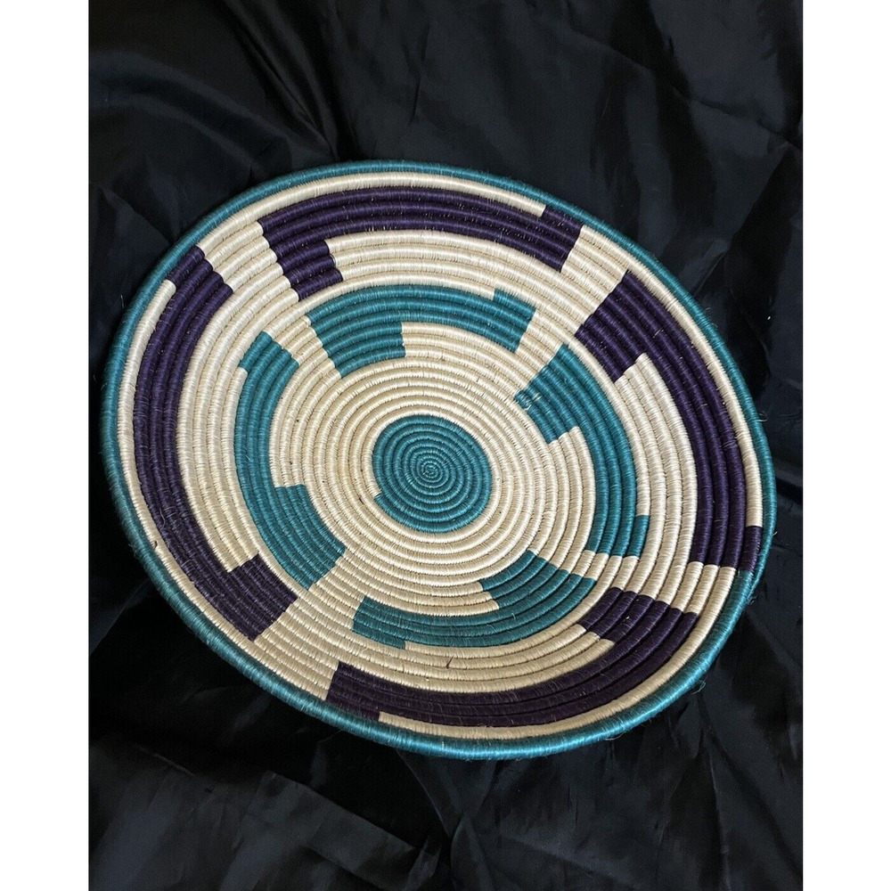 Vintage Large African Rwanda Sisal Hand Woven Basket Wall Decor BOHO Tribal 14"